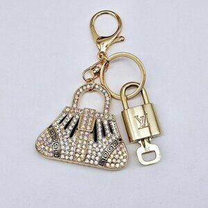 Authentic Louis Vuitton Lock & Key with unbranded Rhinestone Bag Keycharm